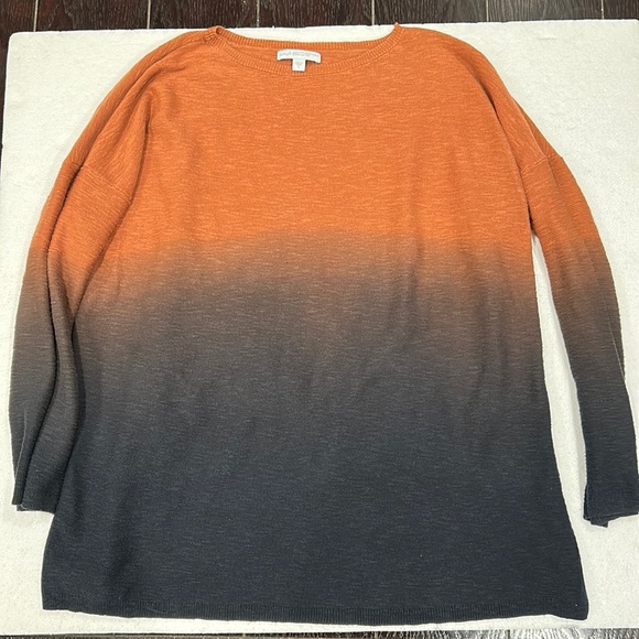 Pure Jill by J. Jill Organic Cotton Ombré Orange & Black Fall Sweater size Large - Picture 2 of 5